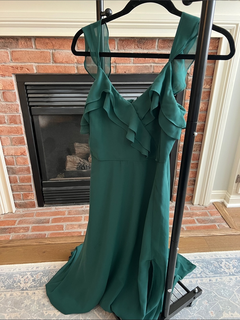 Lulu's Emerald Green Ruffle V-Neck Maxi Dress